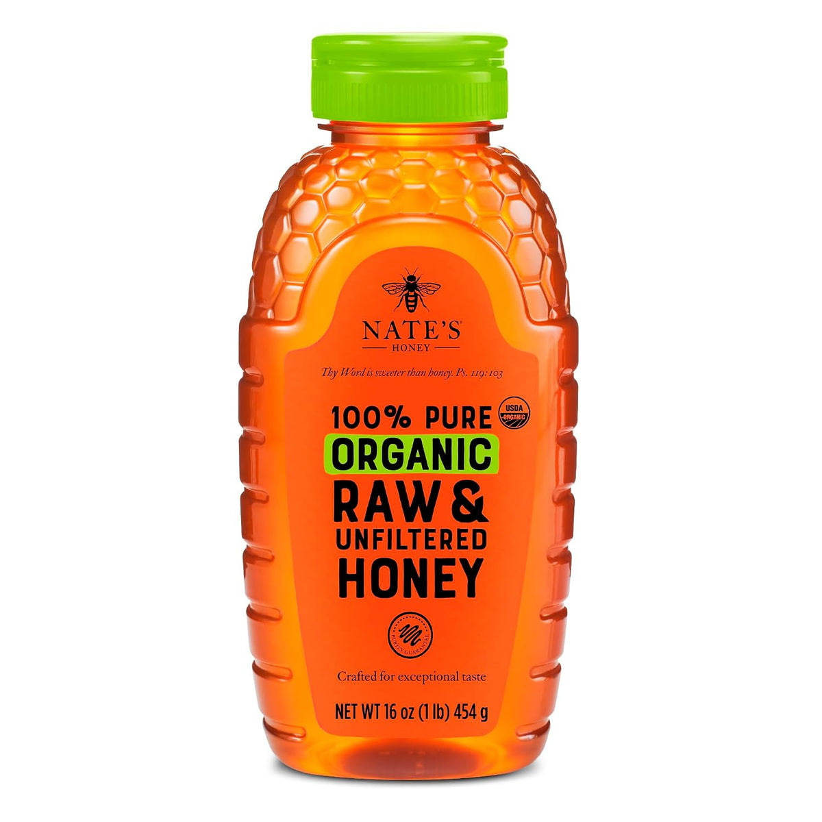 Organic raw honey squeeze bottle by Nate's