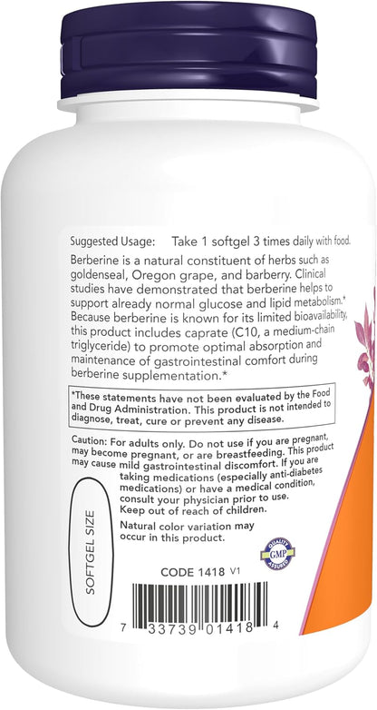 NOW berberine supplement bottle for daily wellness support