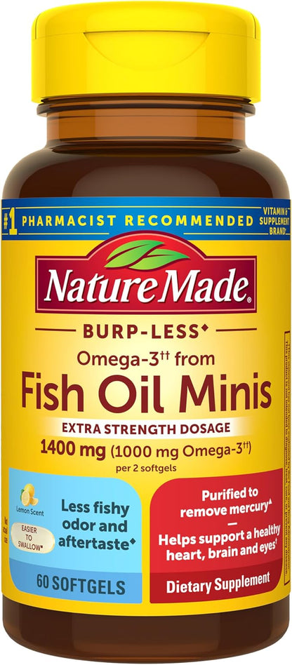 Nature Made Burp Less Fish Oil Omega 3 minis bottle