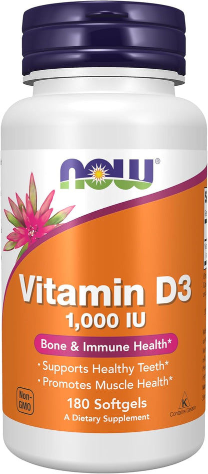 NOW Supplements vitamin D3 softgel supplement front label