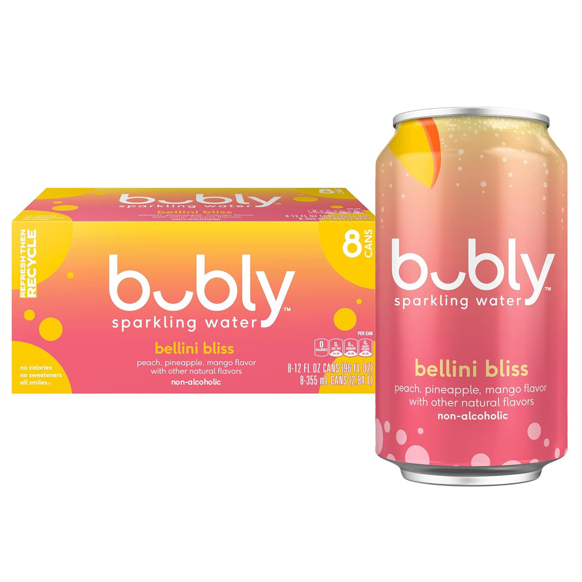 Bubly Bellini Bliss 12 fl oz sparkling water cans