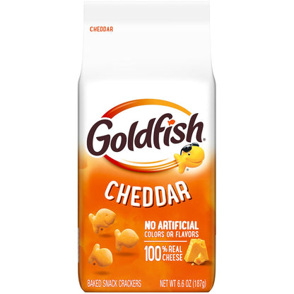 Goldfish cheddar crackers snack bag front view