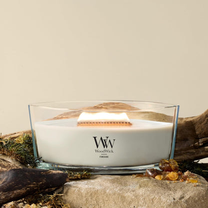 Fireside scented candle with amber and woods notes