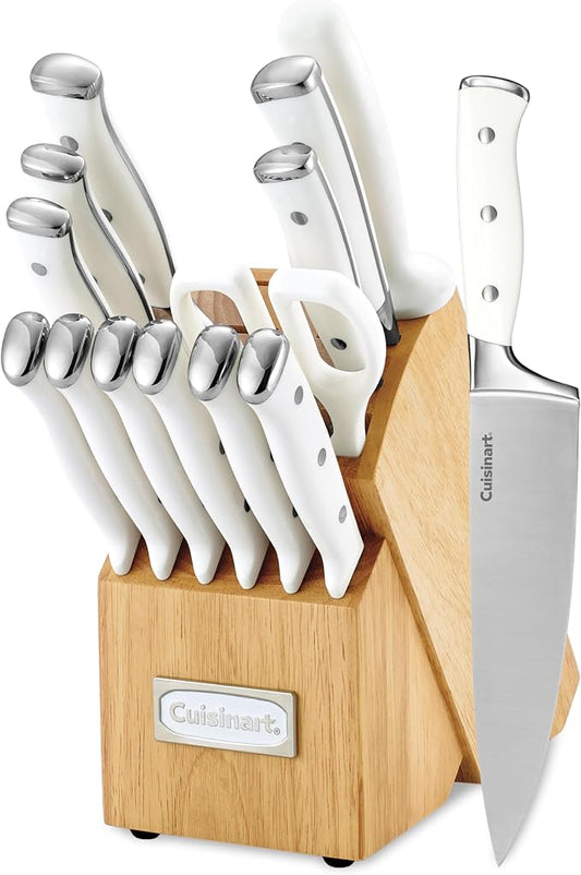 Cuisinart 15-piece white knife block set