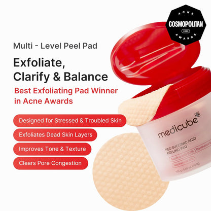 medicube Toner Pads Zero Pore Pad 2.0 | Dual-Textured Facial Pad for Exfoliation and Pore Care with 4.5% AHA Lactic Acid, 0.45% BHA Salicylic Acid | Ideal for All, Korean Skin Care, 70 Pads (1 Pack)