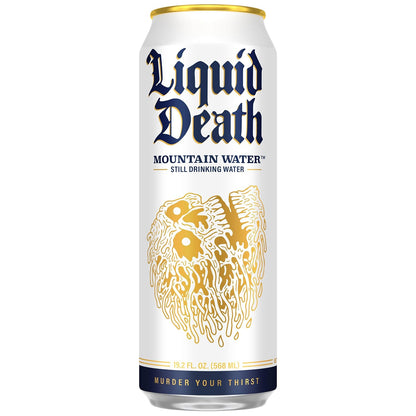 Recyclable cans of Liquid Death mountain water