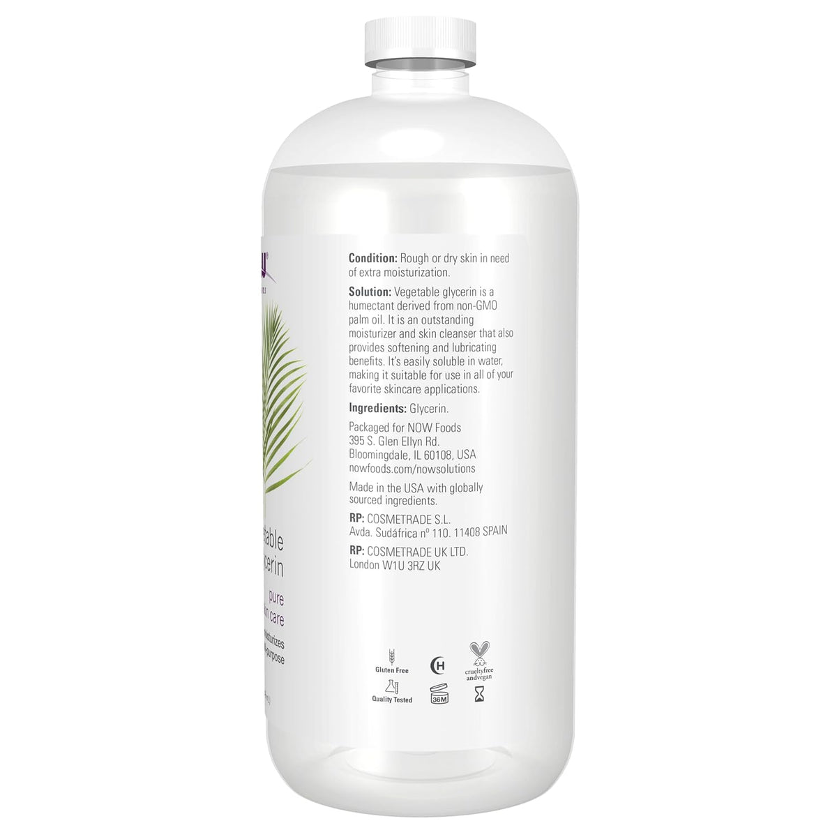 NOW Solutions vegetable glycerin for rough or dry skin