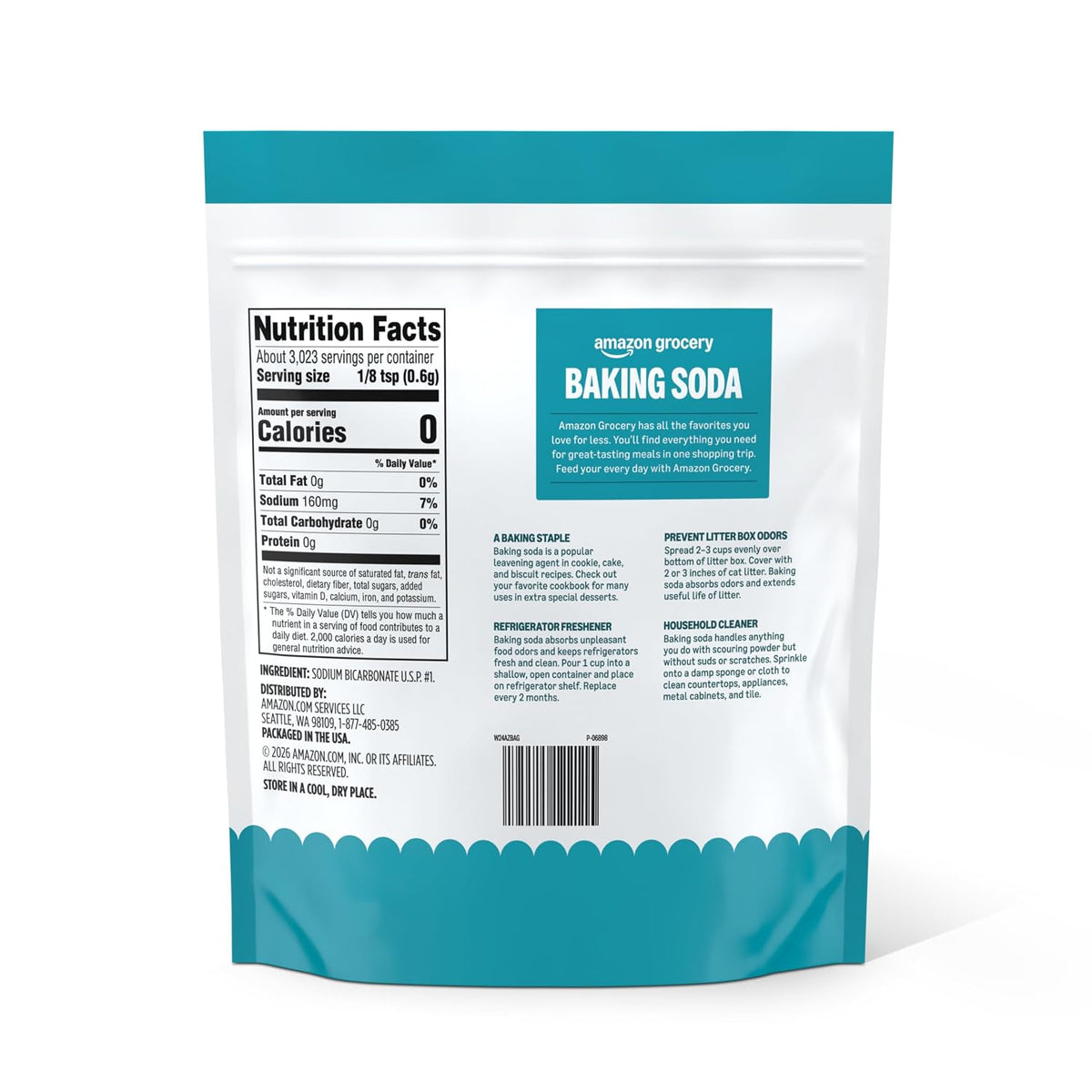 Resealable bag of Amazon Grocery baking soda