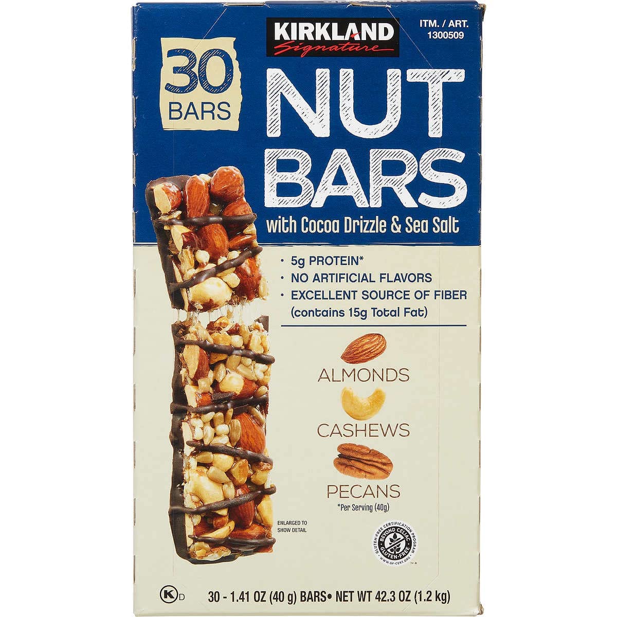 Gardenpick Kirkland Signature Nut Bars with Cocoa Drizzle & Sea Salt, 1.41 oz, 30 ct