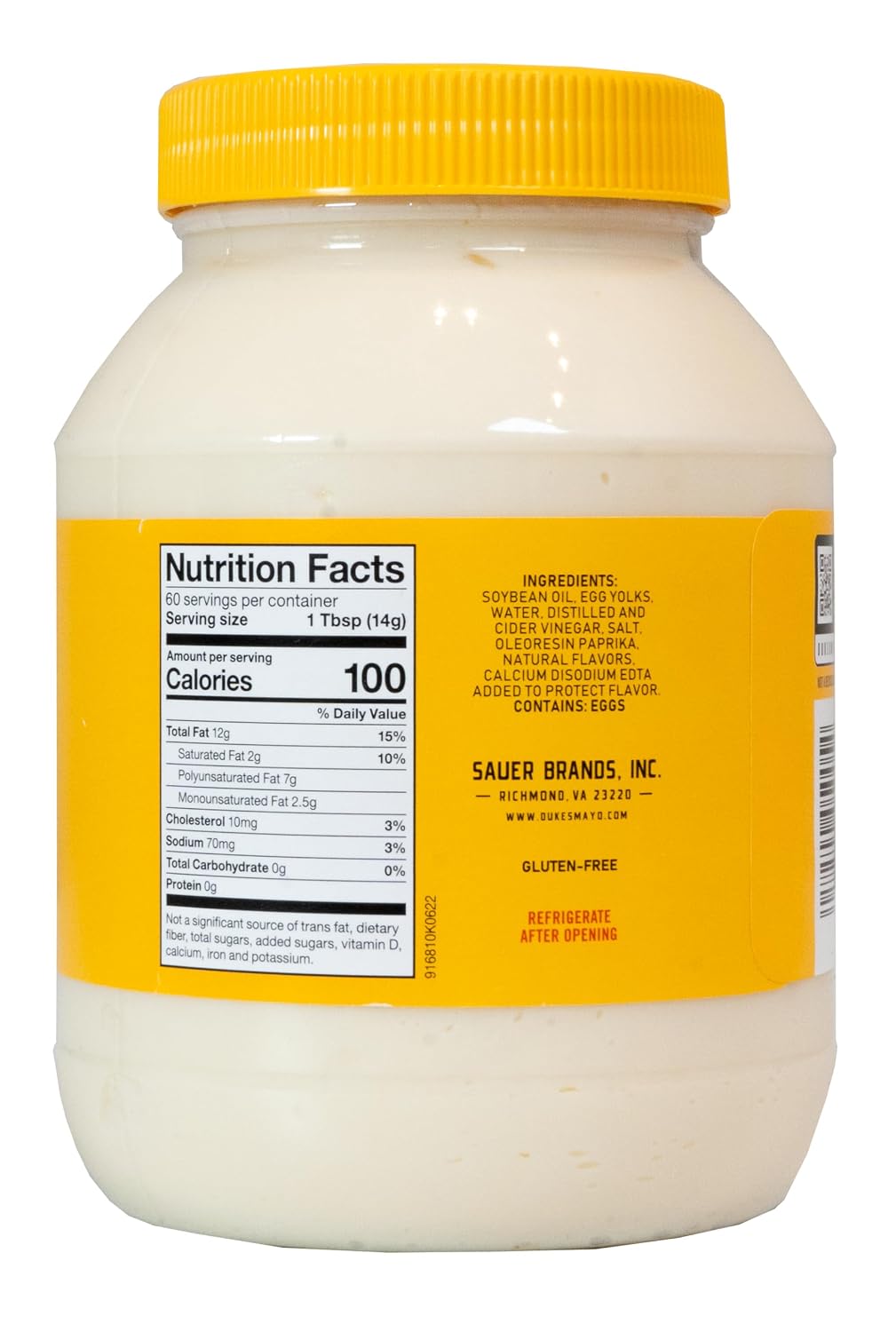 30 ounce jar of DUKE'S mayonnaise