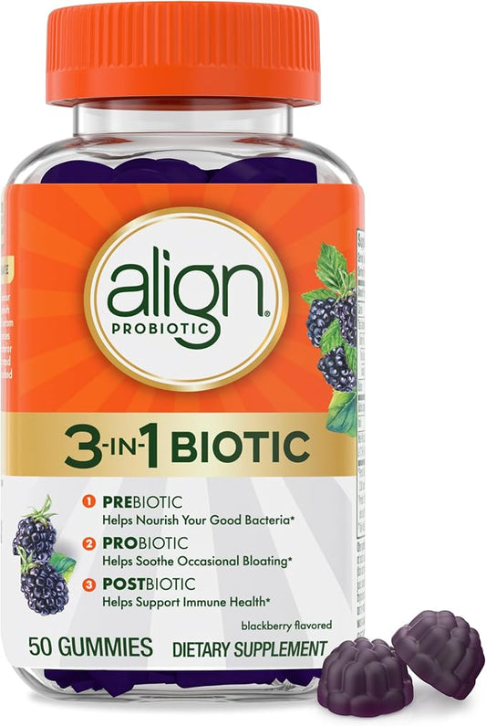 Align 3-in-1 Biotic Gummies blackberry flavor bottle