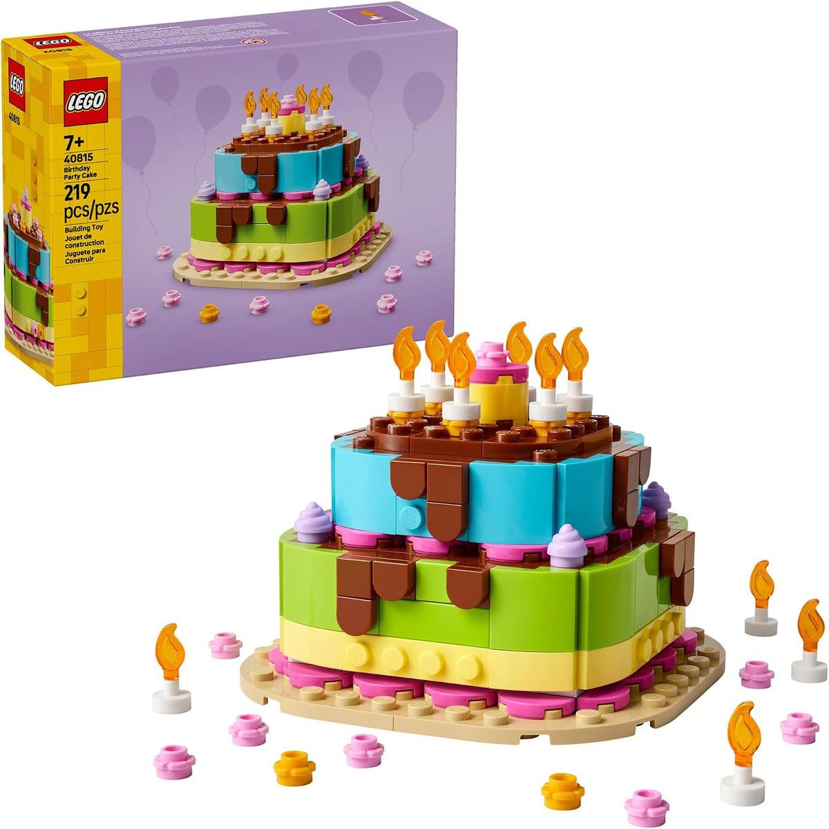 Buildable LEGO birthday cake with candles