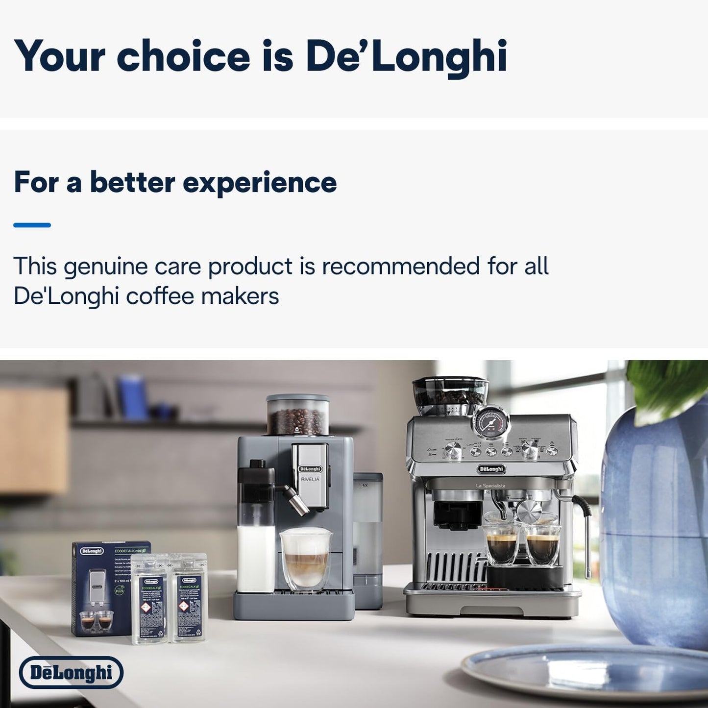 Visit the De'Longhi Store — De'Longhi EcoDecalk Descaler, Eco-Friendly Universal Descaling Solution for Coffee & Espresso Machines, 2-Pack (1 use per pack)