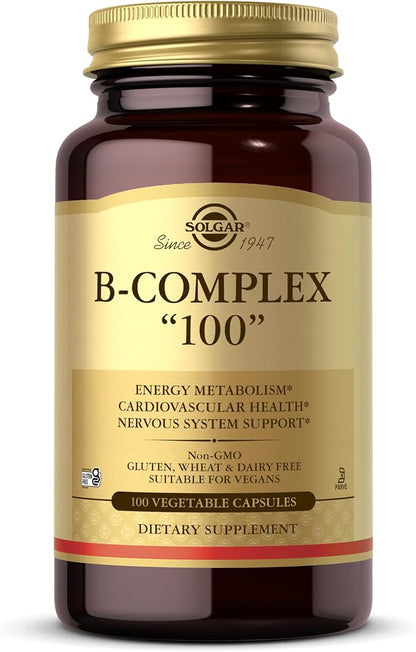 Solgar B-Complex 100 vegetable capsules bottle front