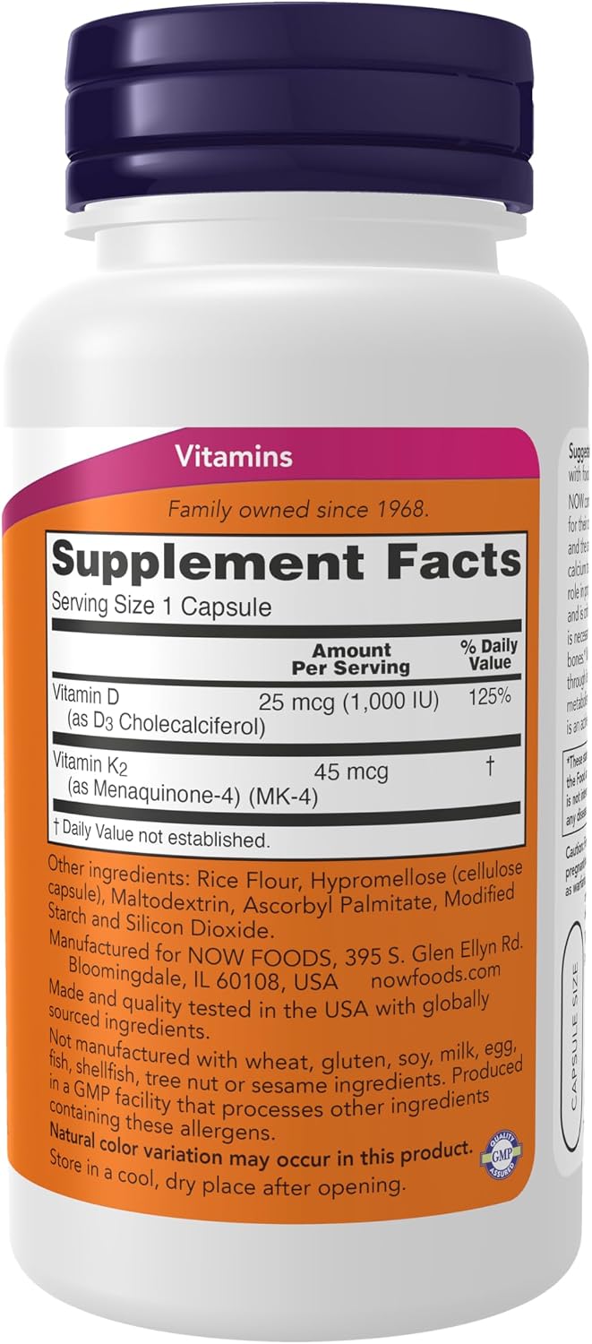 Vitamin D3 and K2 vegetarian capsules supplement bottle