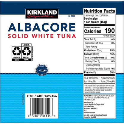 Kirkland Signature Albacore Solid White Tuna in Water, 7 Ounce (Pack of 8)