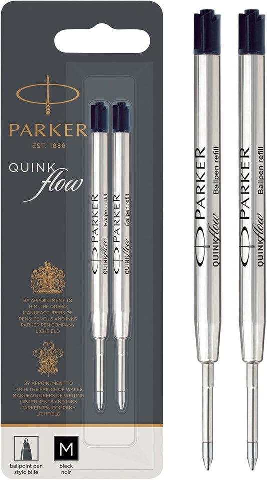PARKER QUINKflow black medium ballpoint pen refill 2 pack