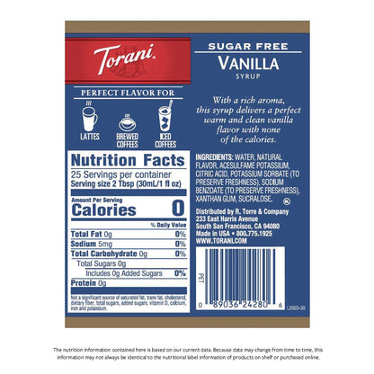 Torani vanilla flavored drink syrup for coffee and lattes