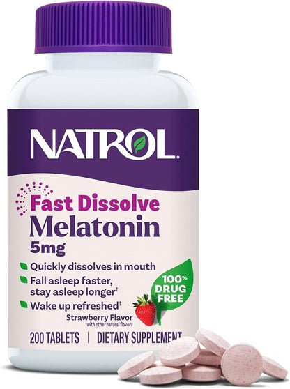 Natrol Melatonin 5 mg strawberry fast dissolve tablets bottle