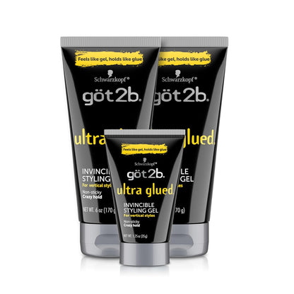 Got2B Ultra Glued hair gel full size and travel size