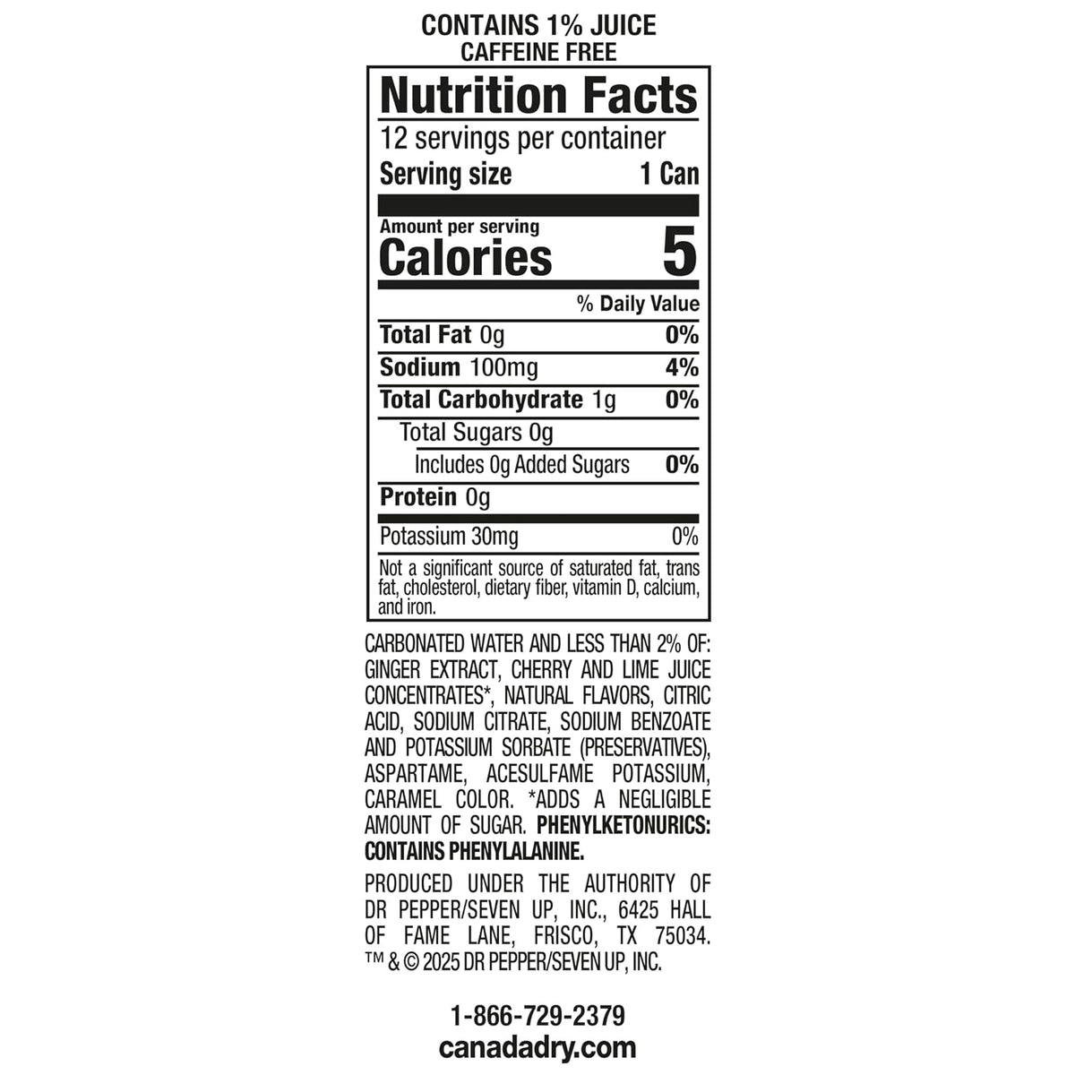 Caffeine free Canada Dry Fruit Splash Cherry Ginger Ale cans