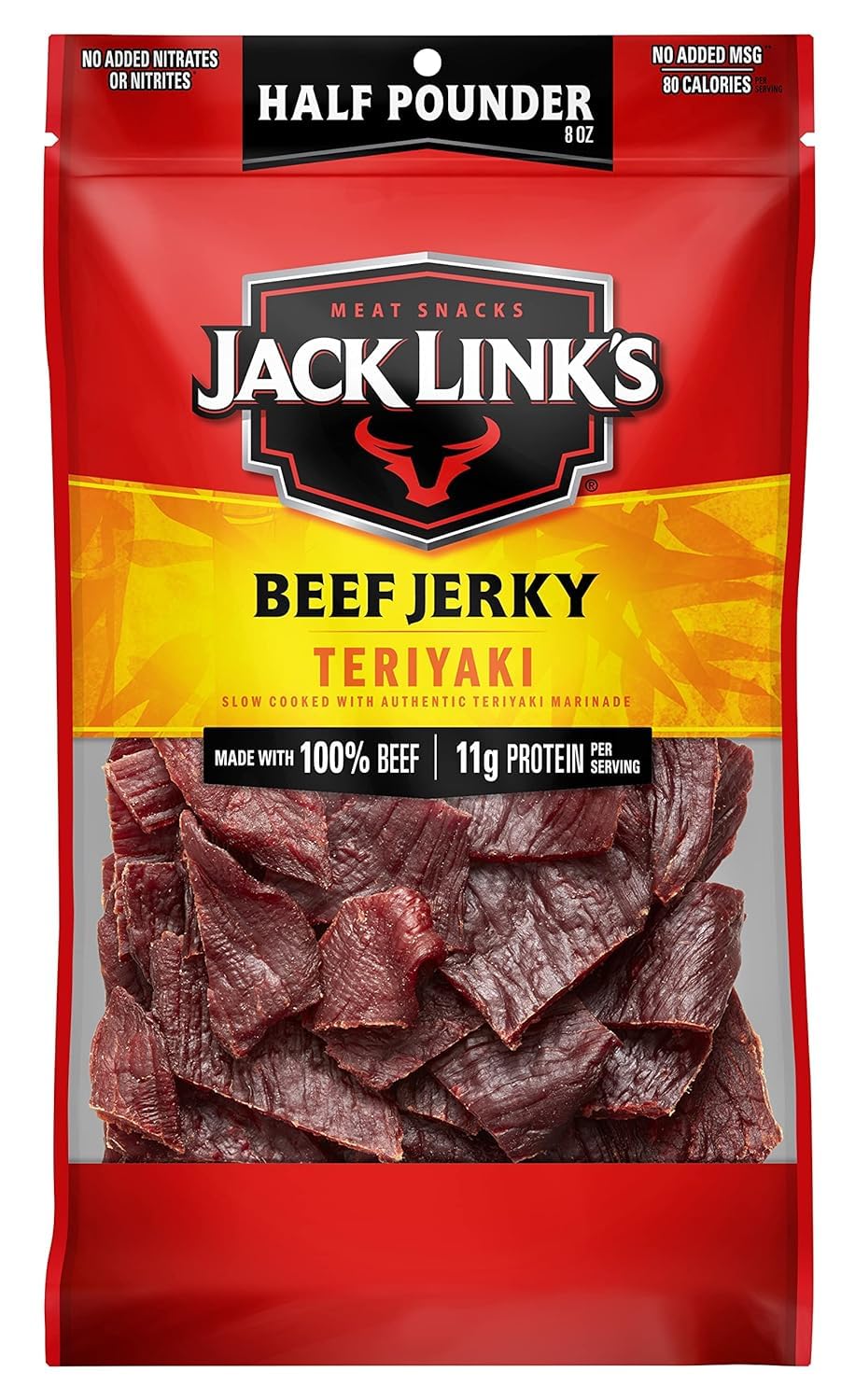 Resealable Jack Link's Teriyaki beef jerky snack