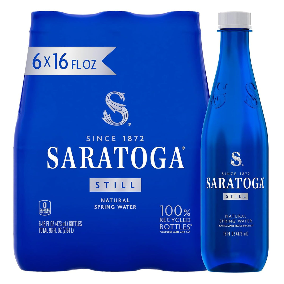 Saratoga cobalt blue bottled still water pack