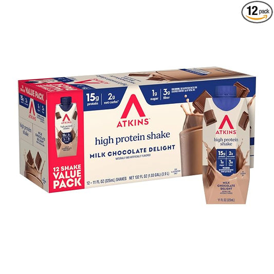 Atkins Milk Chocolate Delight protein shakes 12 count