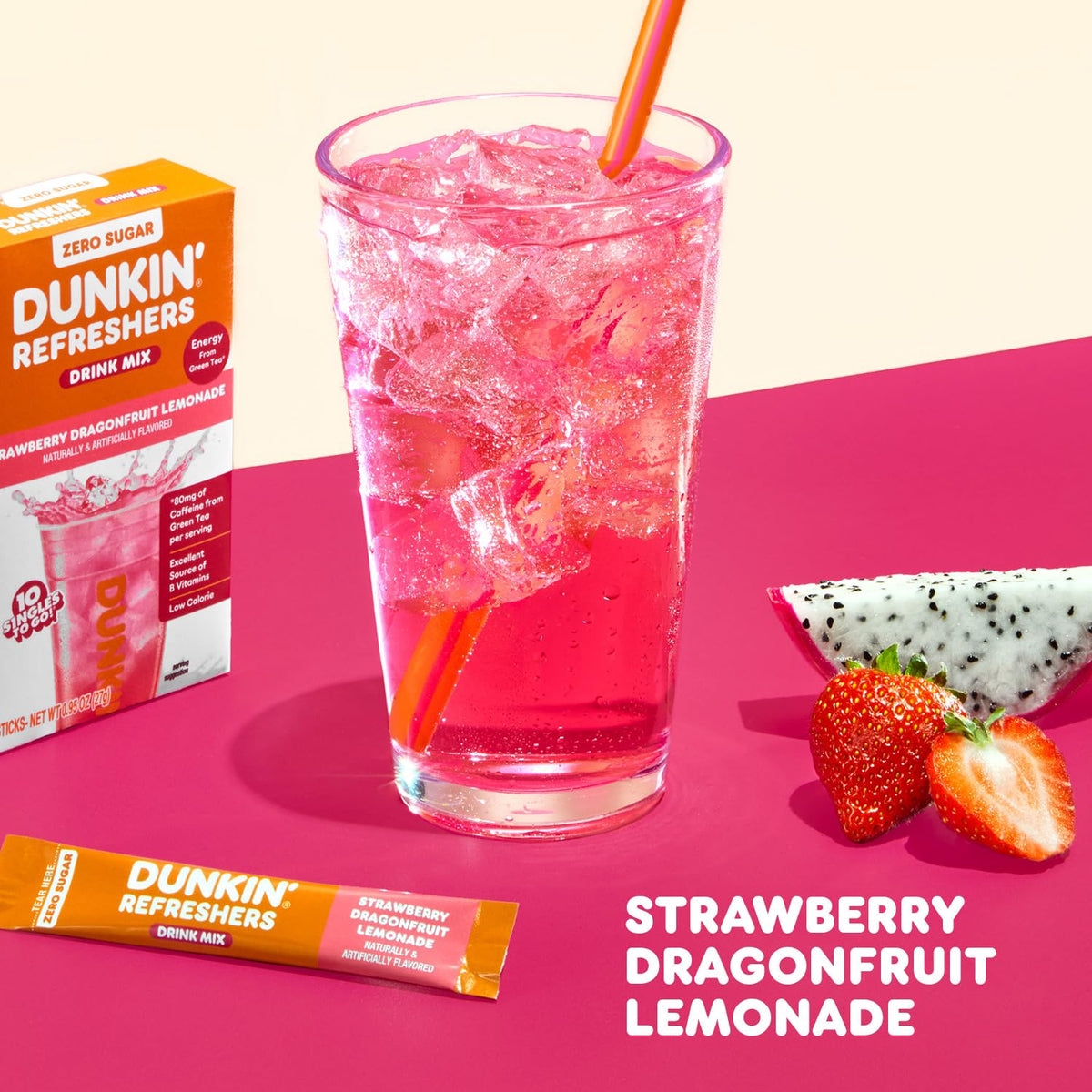 Portable strawberry dragonfruit lemonade water enhancer packets