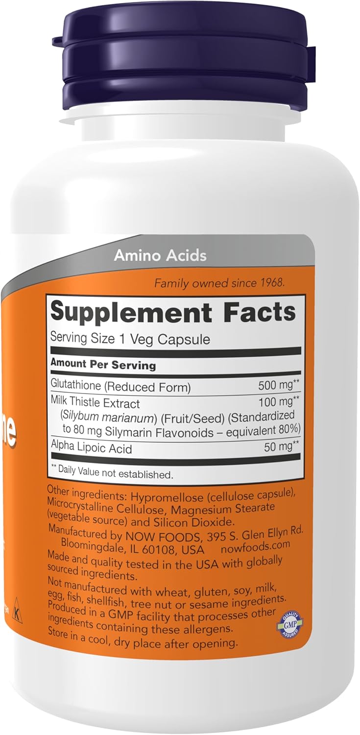 NOW Glutathione with milk thistle and alpha lipoic acid bottle
