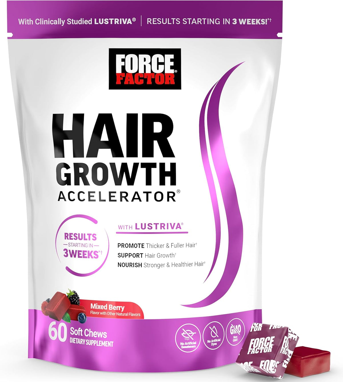 Force Factor hair growth soft chews supplement package