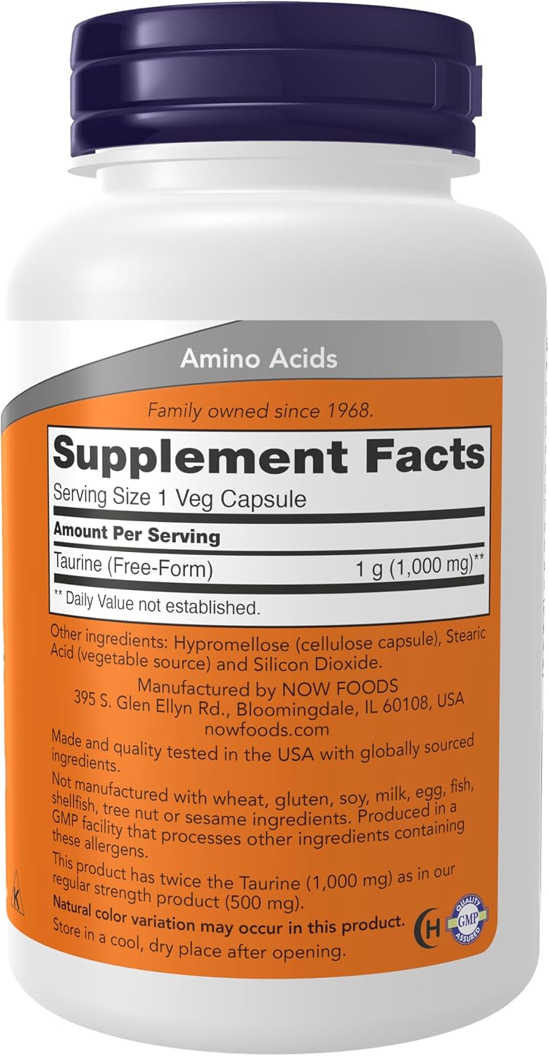 NOW Supplements taurine vegetarian capsules packaging