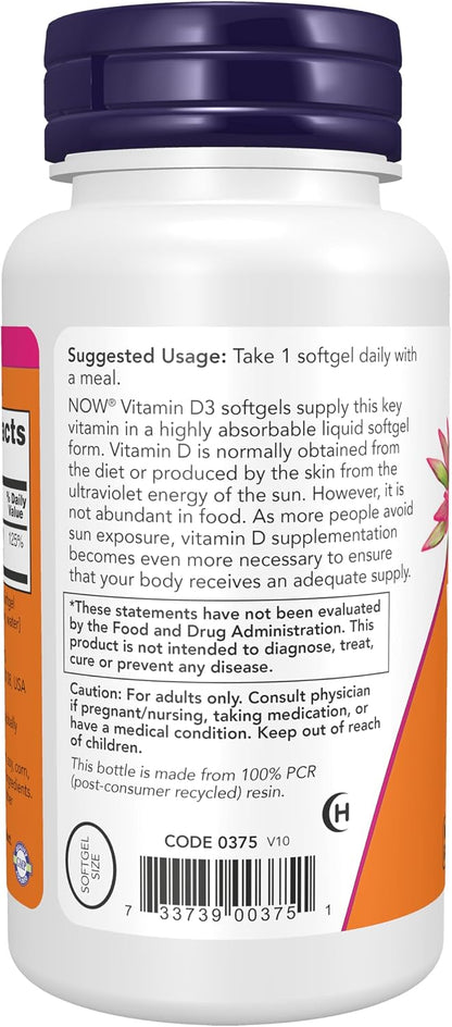 NOW Vitamin D-3 1000 IU wellness supplement