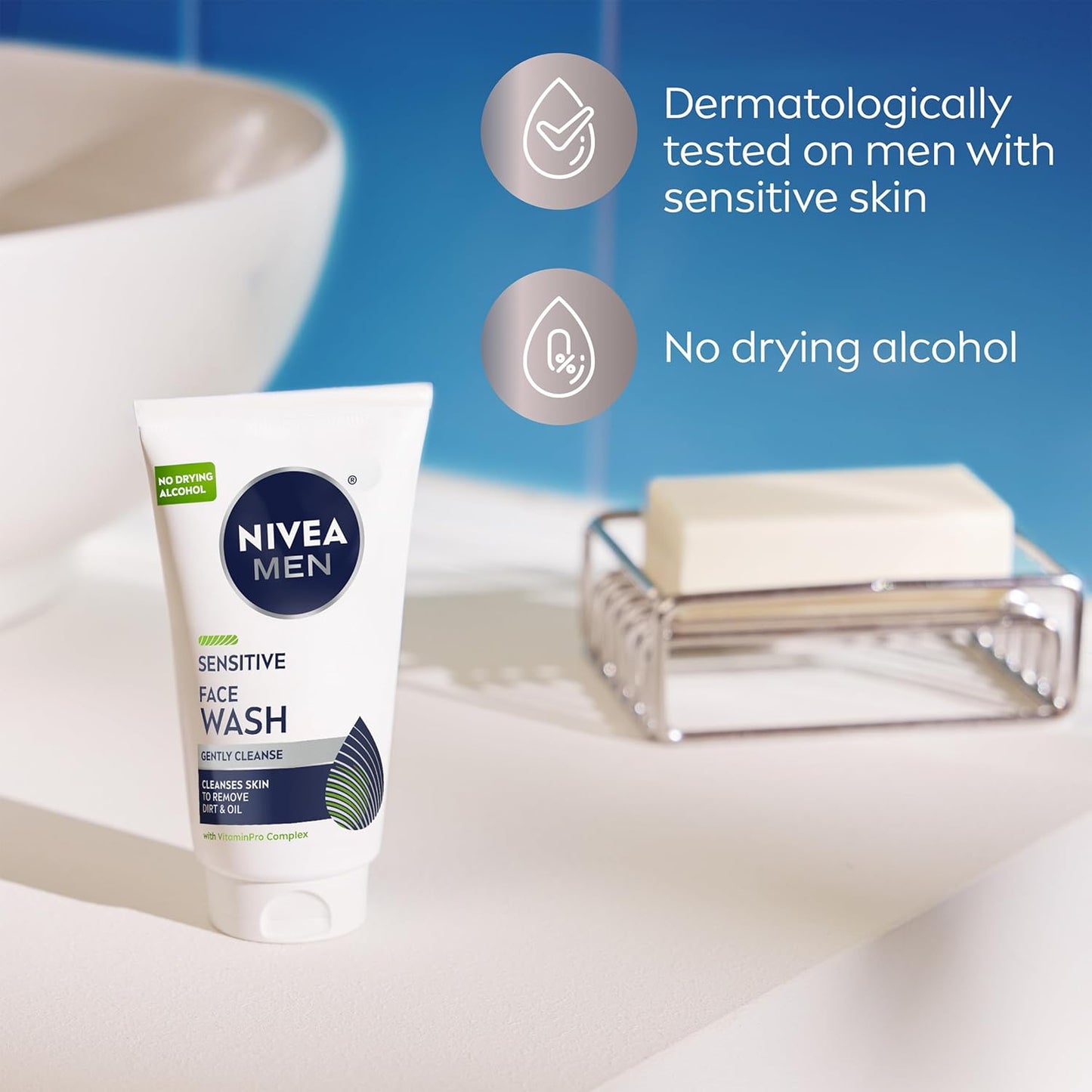 Visit the NIVEA MEN Store — NIVEA MEN Sensitive Face Wash with Vitamin E and Chamomile Extract, No Drying Alcohol, Gentle Face Wash for Men with Sensitive Skin, 5 Fl Oz Tube