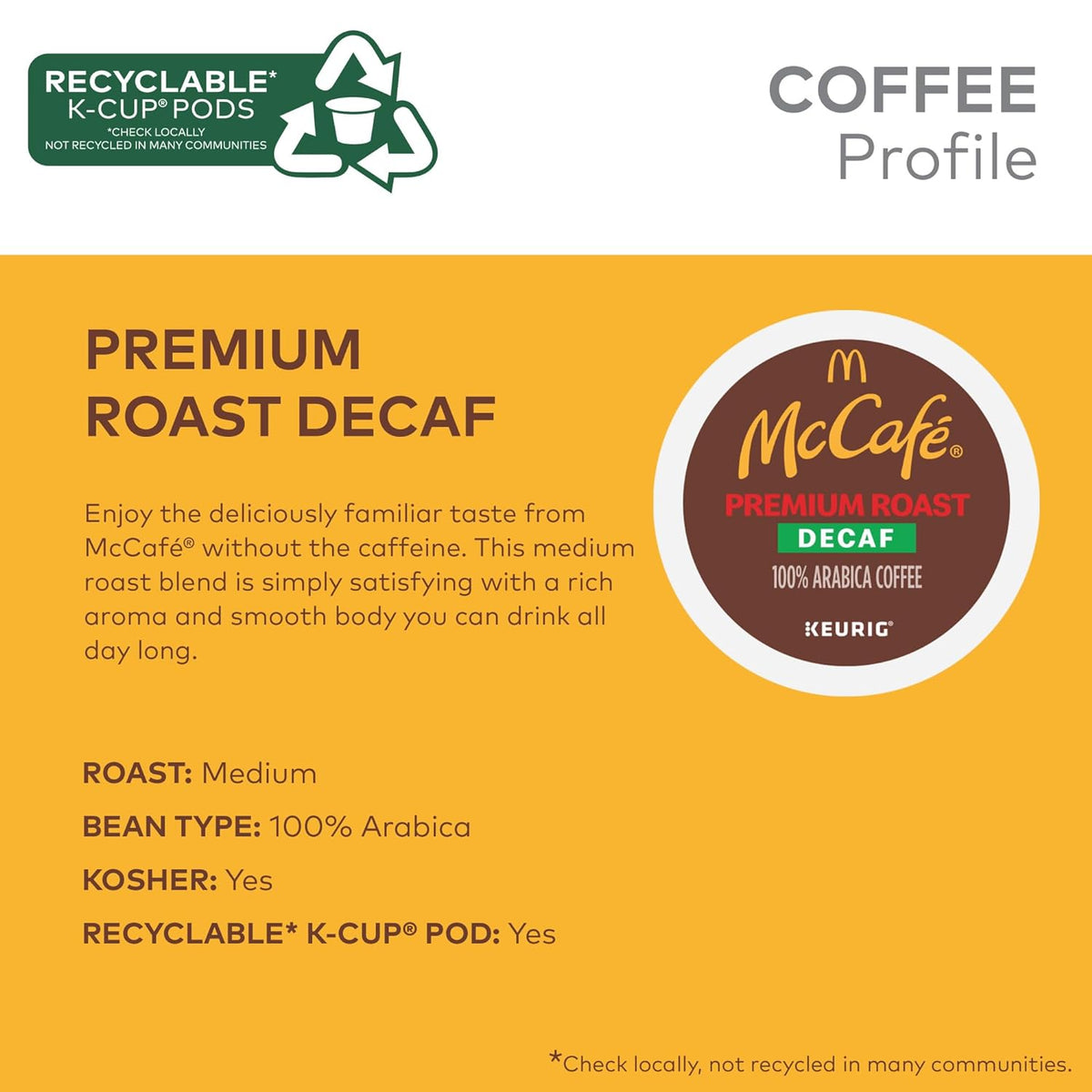 McCafe 100% Arabica decaf coffee pods for Keurig