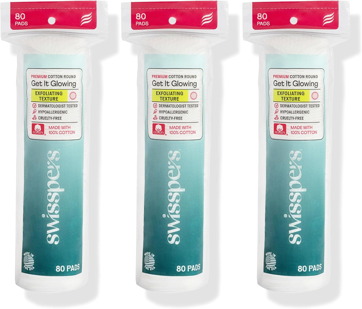 Dual-sided Swisspers cotton rounds for facial cleansing