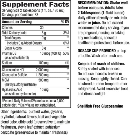 Nature's way Ultra Strength Joint Movement Glucosamine, Shellfish Free, Gluten Free, Sugar Free (Glucosamine 2000mg + Chondroitin 1200mg + MSM 500mg) 33.8 Fl Oz (Pack of 1)