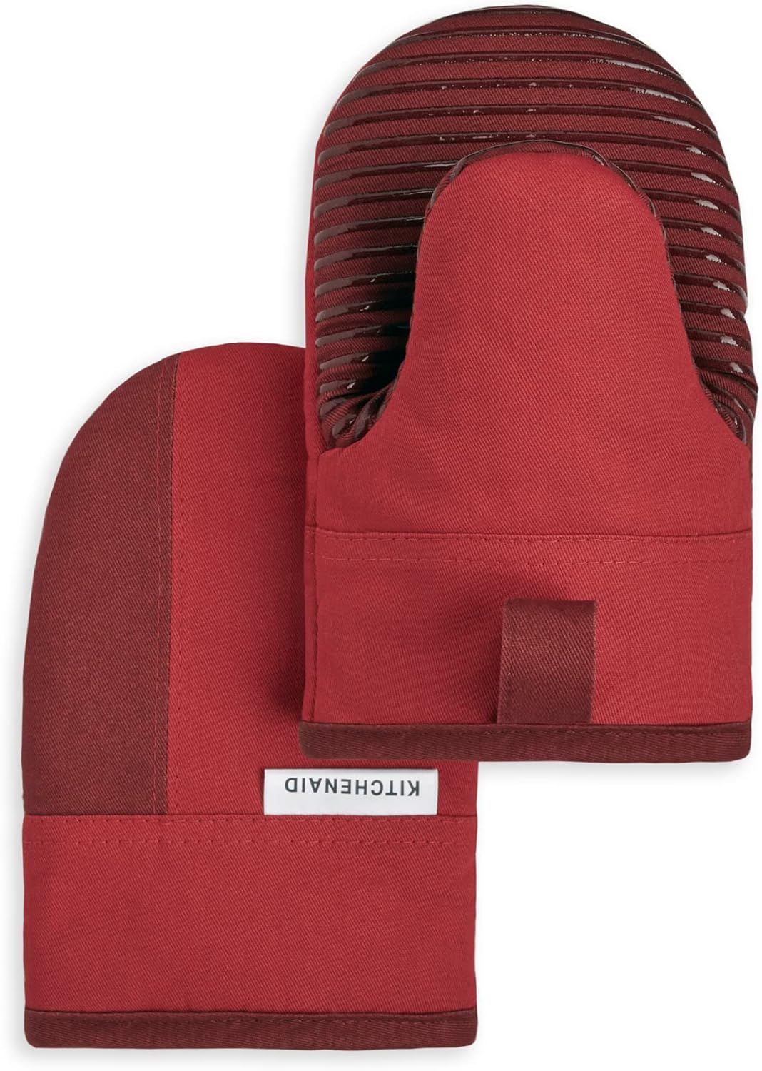 Pair of compact KitchenAid oven mitts with non-slip silicone grip