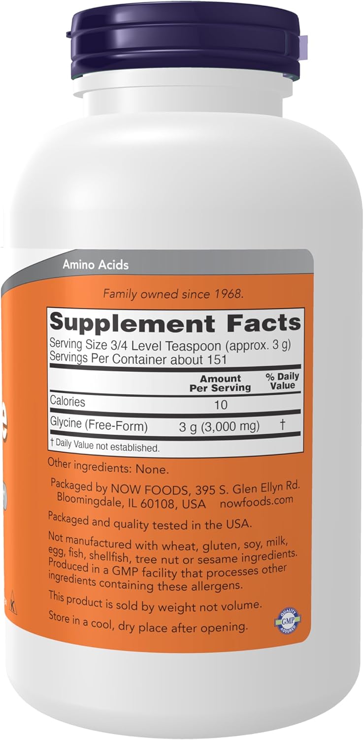 NOW Glycine Powder amino acid supplement label