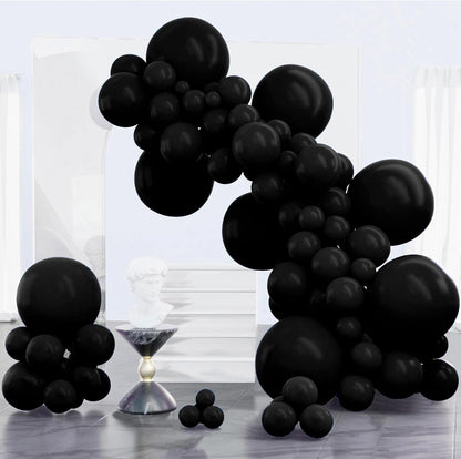 Black latex party balloons in 18 12 10 and 5 inch sizes