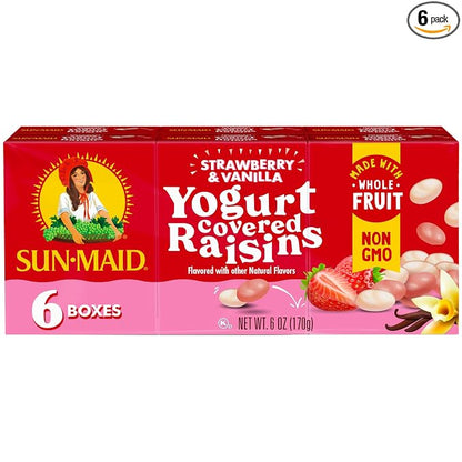 Sun-Maid strawberry and vanilla yogurt coated raisins 6 pack