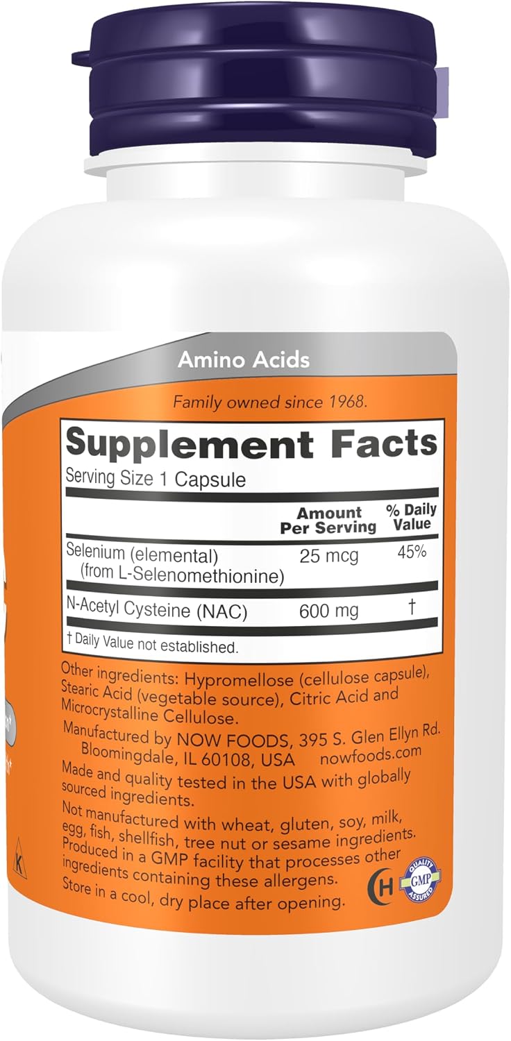 NAC with selenium dietary supplement bottle by NOW Foods