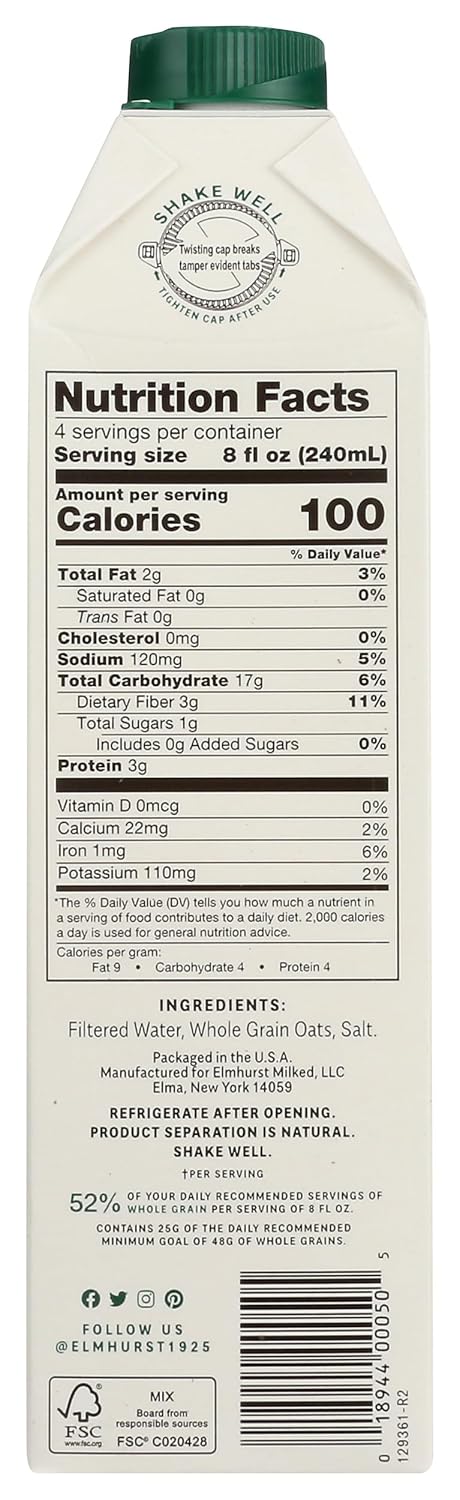 Visit the Elmhurst Store — Elmhurst, Milk Oat Unsweetened, 32 Fl Oz
