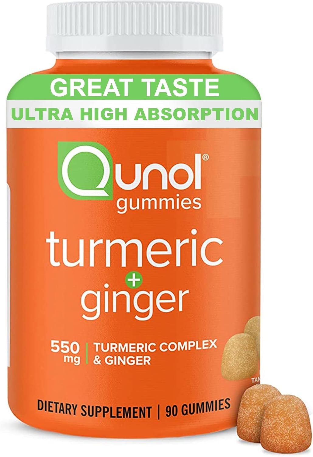 Qunol turmeric ginger gummy supplement with enhanced absorption