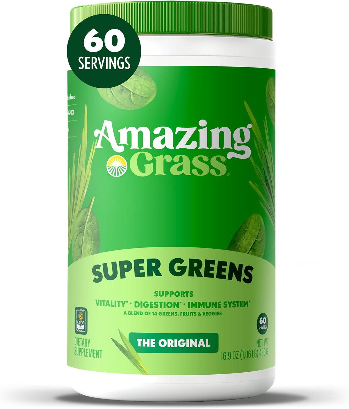 Amazing Grass Super Greens Powder 16.9 oz front label