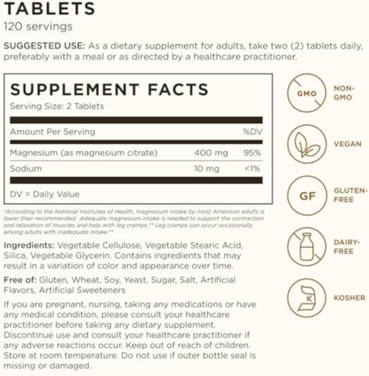 Solgar Magnesium Citrate gluten free tablets