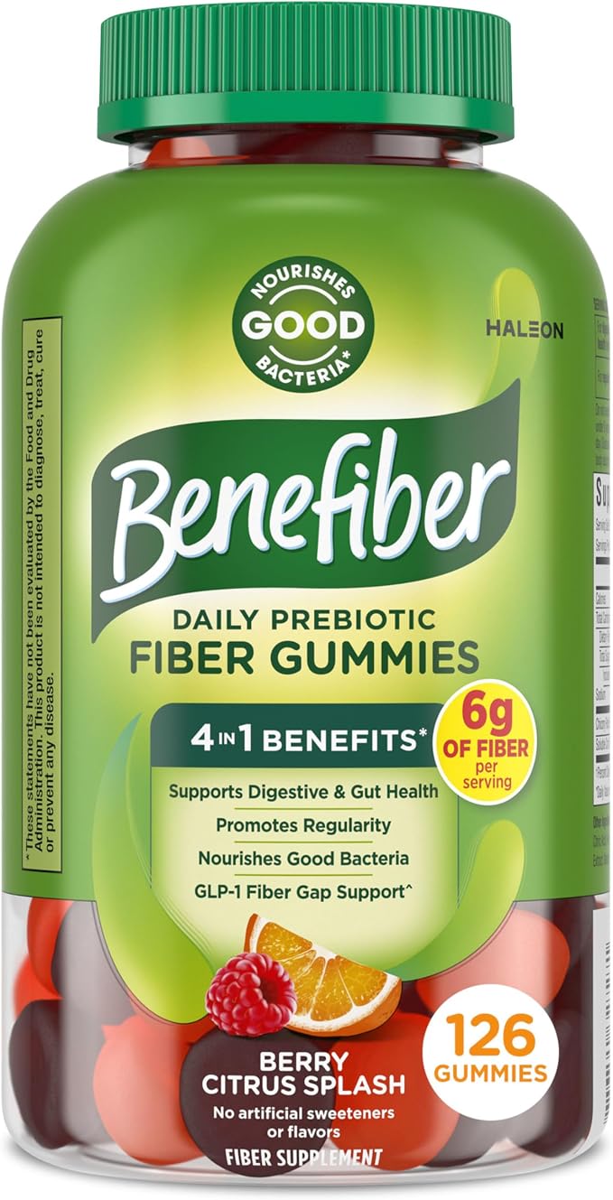 Benefiber Prebiotic Fiber Supplement Gummies Citrus Berry Splash 126 count bottle