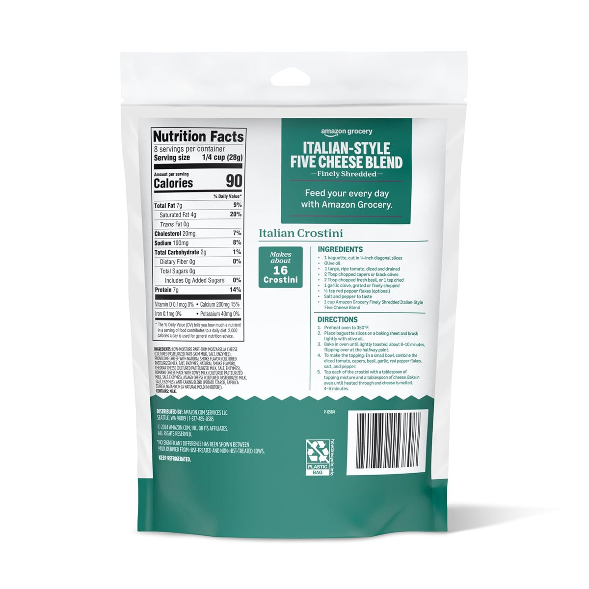Amazon Grocery mozzarella provolone Romano Asiago Parmesan blend