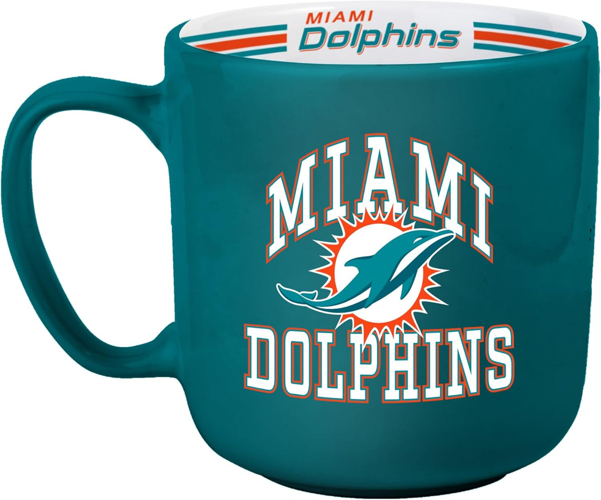 Miami Dolphins ceramic mug with team logo and stripes