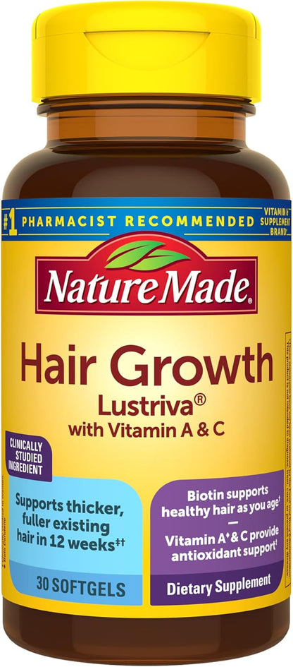 Nature Made Hair Growth supplement with Lustriva softgels